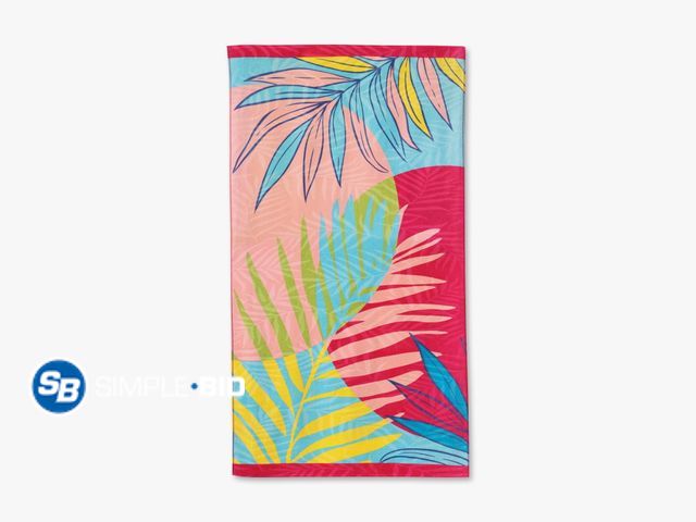 Lot 58-26943 - New Better Homes &amp; Gardens Oversized Printed Palm Coral 100% Cotton Velour Beach Towel, 38” x 72...
