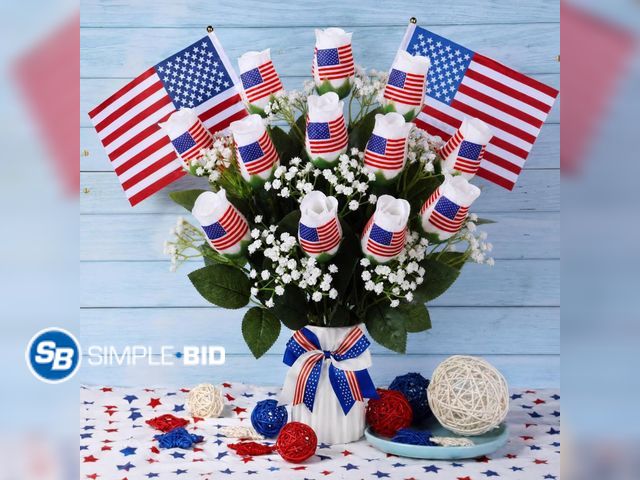 Lot 58-78239 - New Suhine 12 Pcs  Rose Flowers Patriotic Table Centerpieces Independence Day Party Decorations Supp...
