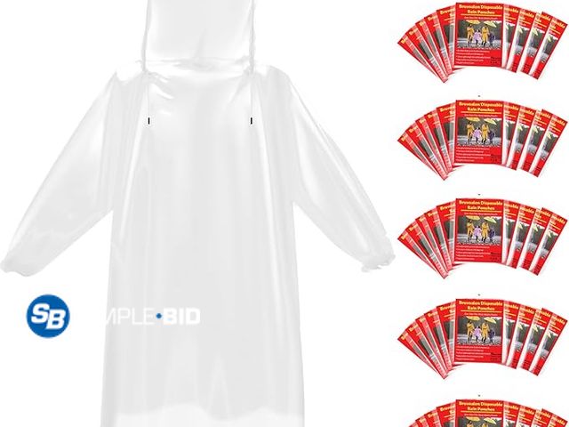 Lot 58-77754 - New 6 &amp; 20 &amp; 50 Pack Disposable Rain Ponchos for Adults/Youth, Waterproof PE Raincoats with ...