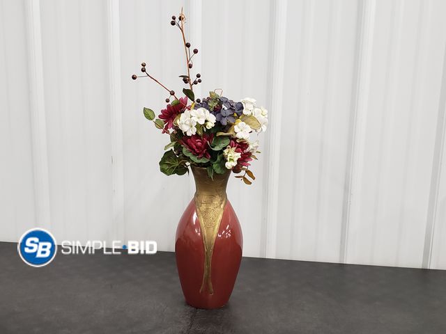 Lot 58-80005 - Decorative Vase with Fake Flowers - Stands 27" - Used