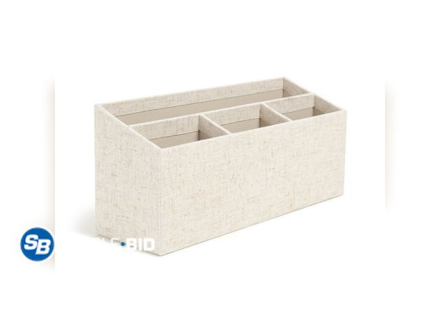 Lot 58-21247 - New U Brands Two-Tier Desk Storage Boxes, Beige Linen, Adults, Teens and Tweens
