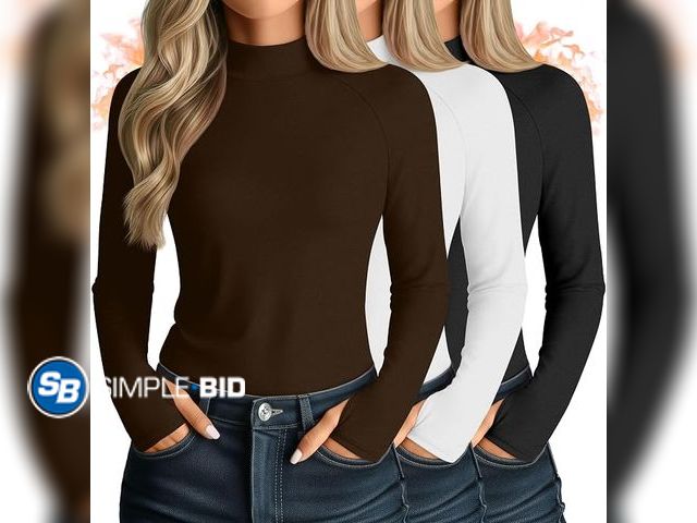 Lot 58-75650 - New 3 Pack Women's Thermal Mock Turtleneck Tops Long Sleeve Shirts Fleece Lined Undershirt with Thum...