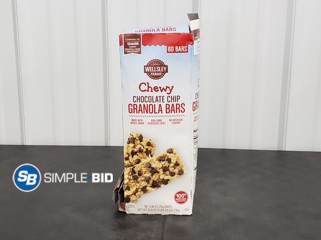 Lot 58-64447 - Wellsley Farms Chewy Chocolate Chip Granola Bars, .88 oz, 60 Count - unopened - expired