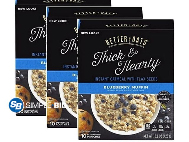 Lot 58-67850 - Lot of (4)  Better Oats Thick &amp; Hearty Blueberry Muffin Instant Oatmeal with Flax Seeds, 15.1 oz...
