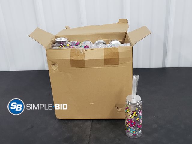 Lot 58-30707 - New 24 Pcs Plastic Cups with Lids and Straws 14.2 oz Reusable Cups with Lids and Straws for Smoothie...