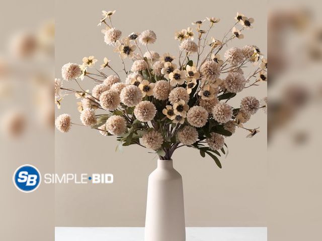 Lot 58-83210 - New Fake Kiku Flowers, Faux Silk Pompon Mums Artificial Flowers, Chrysanthemum Stems Floral Arrangem...