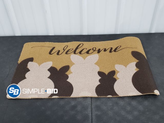 Lot 58-58552 - New "WELCOME" Burlap Welcome mat with bunnies