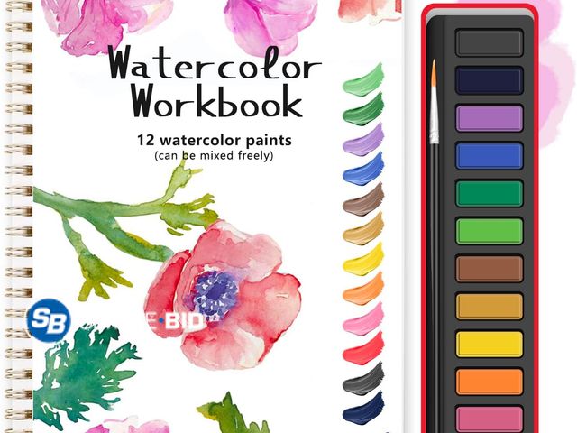 Lot 58-74291 - New Watercolor Workbook, Water Coloring Book, 12 Different Patterns of Original DIY Designs, 12 Colo...