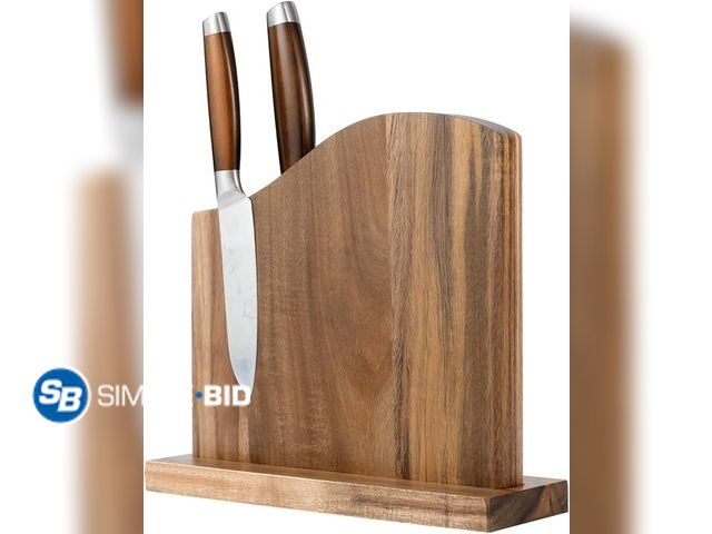 Lot 58-21302 - New Magnetic Knife Block, Acacia Wood Knife Set Holder Stand Double Sided With Strong Magnets, Magne...