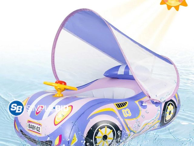 Lot 58-17863 - Qoosea Baby Pool Float with Canopy UPF50+ Sun Protection, Heavy Duty PVC Baby Swim Float, Toddler Po...