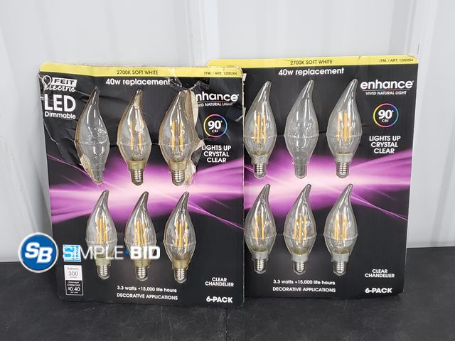 Lot 58-53550 - Lot of (2) New Feit Electric Clear Chandelier light bulbs - each pack has 5