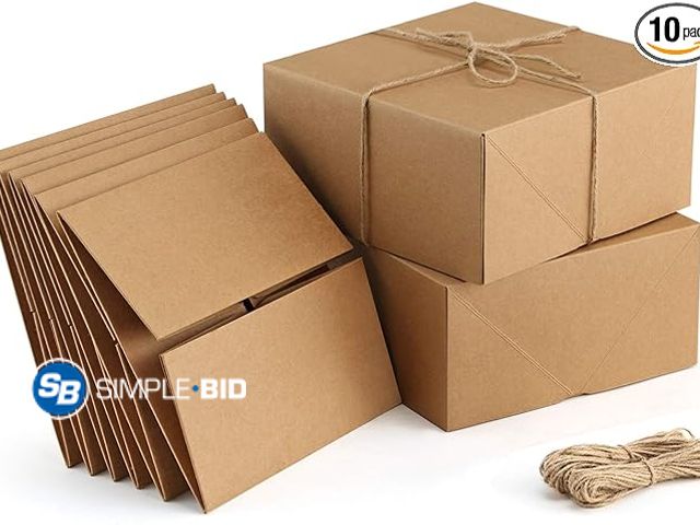 Lot 58-21946 - New ValBox Premium Gift Boxes 10 Pack 8 x 8 x 4 Brown Paper Gift Boxes with 20 Meters Hemp Rope for ...