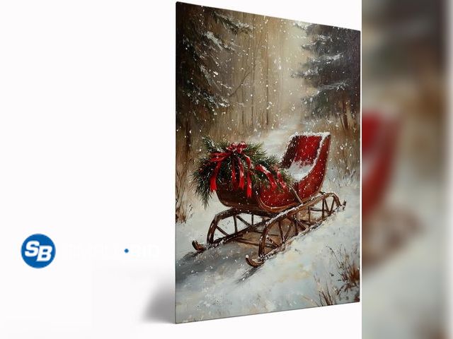 Lot 58-55972 - CHRISTMAS IN JULY! New Vintage Christmas Sleigh Wall Art,Vintage Winter Sleigh Poster,Christmas Slei...