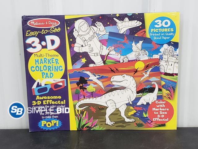 Lot 58-72234 - New Melissa &amp; Doug 3-D Marker Coloring Pad with 3-D Glasses, Make Pictures Pop!