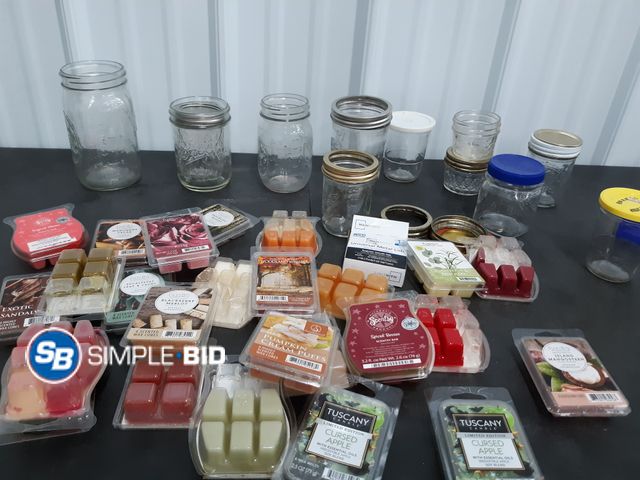 Lot 58-74405 - Lot of Glass Jars and wax cubes - variety of styles