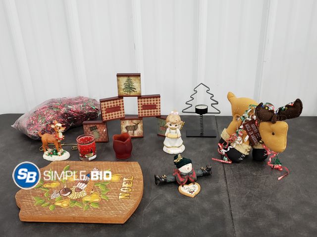 Lot 58-84511 - Lot of Various Christmas Decor - Tealight Candle Holders, Ceramic Angel, Ceramic Rudolf and More!