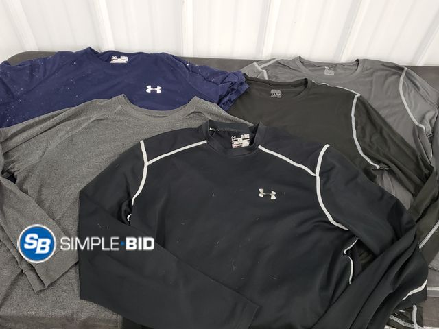 Lot 58-77330 - Lot of (5) MEN'S long sleeve lightweight shirts - various styles --  Under Armour, Reebox - SIZE L/X...