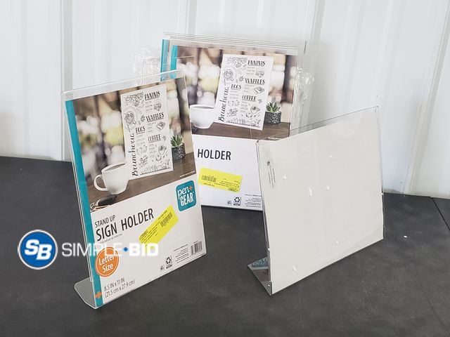 Lot 58-66474 - Lot of (11) Acrylic Sign Holder, Clear Display Stand for Table Signs, Double Sided T-Shape Flyer Hol...