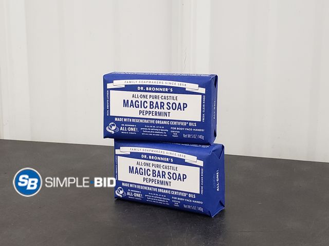 Lot 58-68748 - Lot of (2) New Dr. Bronner's All - one pure Castile Magic BAR SOAP - Peppermint