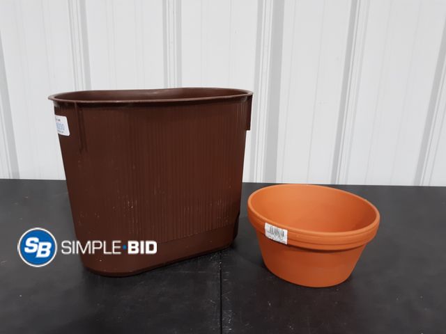 Lot 58-35230 - Plastic Trash Can and Terra Cotta Planter