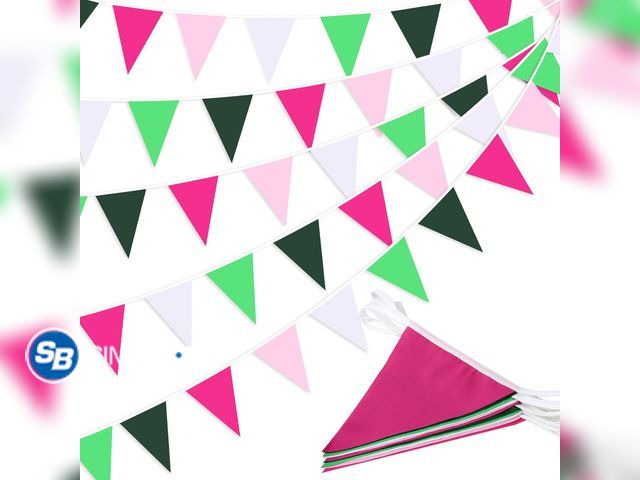 Lot 58-70979 - New Pink White and Green Pennant Banner Garland Bunting Decorations for Wedding Home Outdoor Garden ...