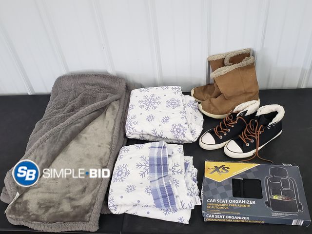 Lot 58-68231 - Box of Misc Sheets/ Shoes, Car Stuff and More