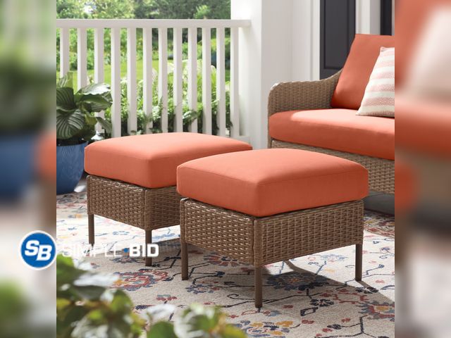 Lot 58-64666 - New Mainstays Chelsea 2 Pieces Outdoor Patio Ottoman with Terra Cotta Cushions