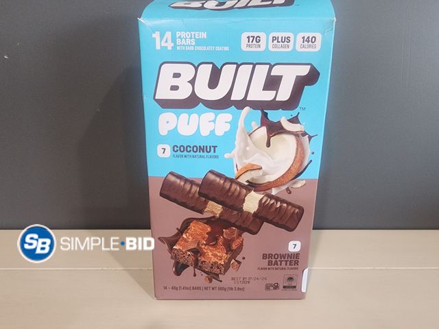 Lot 58-29872 - BUILT! Puff - protein bars - 13 individually packaged - Coconut - brownie batter - unopened