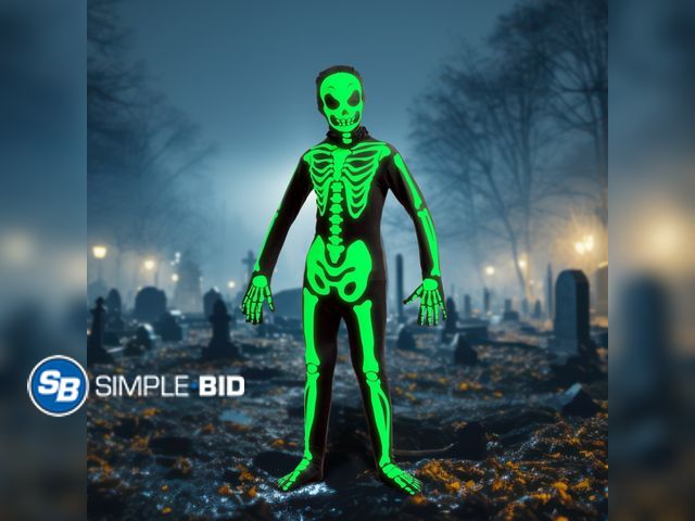 Lot 58-32537 - New Joyfy Glow in the Dark Skeleton Costume for Kids, Skelebones Costume, Bone Jumpsuit, Kids Hallow...