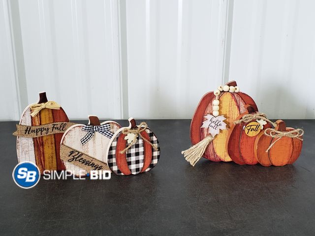 Lot 58-73711 - Lot of (6) New FALL Wooden Tiered Tray Decor -- Super Cute! Happy Fall, Blessed, and more