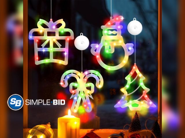 Lot 58-34399 - New Ayieyill Christmas Window Decorations, 4-Piece, Lighted, Window Christmas Lights Decorations