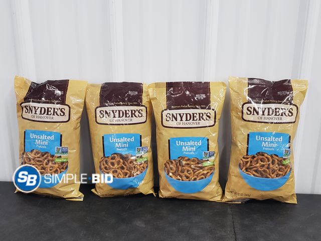 Lot 58-67373 - Lot of (4) Snyder's Unsalted Mini Pretzels - unopened - expired 12 oz bags