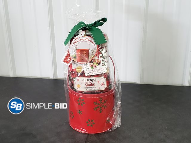 Lot 58-71848 - WINE COUNTRY! Gift basket Holiday Lantern Filled with Chocolate, Biscuits and more (expired)