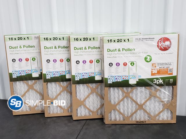 Lot 58-50507 - Lot of (4) New Air Filters -- 16x20x1 -- each pack 3 packs - total of 12