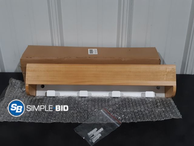 Lot 58-35013 - Wooden Coat Rack with Shelf - Coat Hangers are White - 17" Long