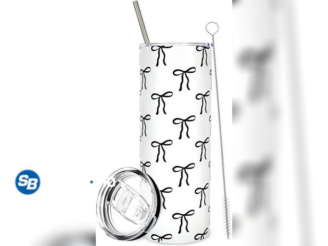 Lot 58-53495 - New Black Bow Tumbler with Straw Lid 20Oz Cute Bowknot Stainless Steel Travel Coffee Tumbler Cup Box...