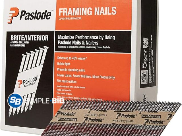 Lot 58-32955 - New Paslode, Framing Nails, 650830, 30 Degree RounDrive Brite, 3 inch x.120 Gauge, Smooth, 2,500 per...