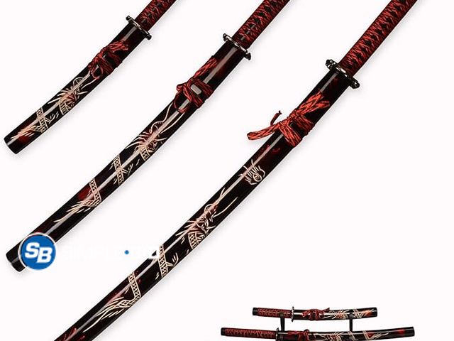 Lot 58-29179 - New 3pc Set Japanese Samurai Sword with Display Stand,Iaido Katana Carbon Steel Blade Real Sword for...