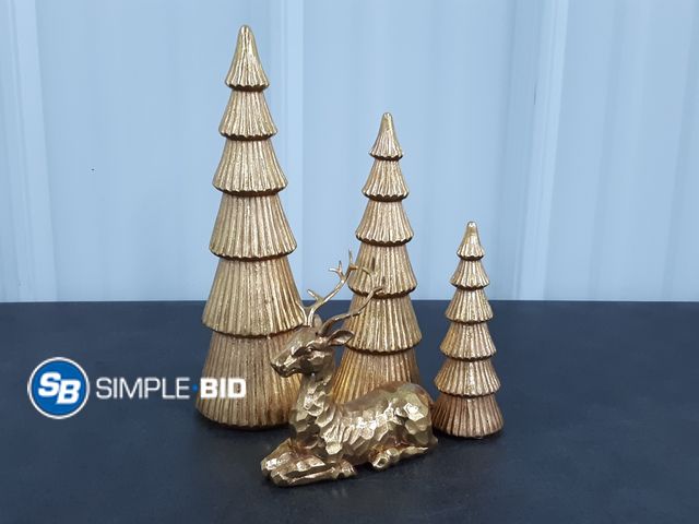Lot 58-29595 - Lot of (3) New Gold Tree with Deer Decor