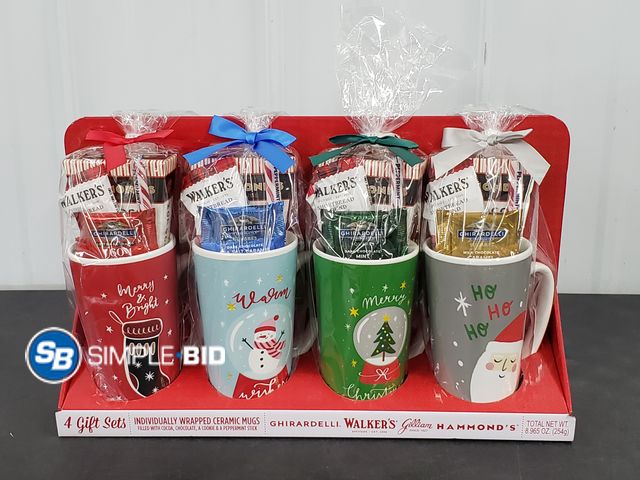 Lot 58-71757 - GIFT SET!!! Set of (4) Indvidually Wrapped Ceramic Mugs filled with cocoa, Chocolate (expired) - Sup...
