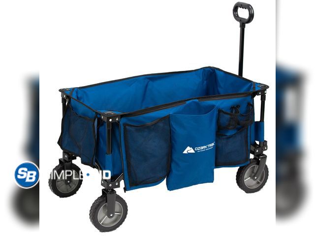 Lot 58-54955 - New Ozark Trail Quad Fold Camping Wagon with Telescoping Handle, Blue, Polyester