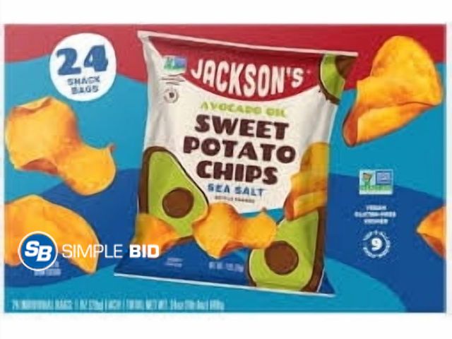 Lot 58-77328 - Jackson's Sea Salt Avocado Oil Sweet Potato Chips, 24 pk./1 oz. - unopened - expired