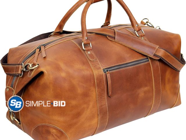 Lot 58-41393 - 24 Inch Genuine Buffalo Leather Travel Duffle Bag, Overnight Weekend Leather Bag Sports Gym Duffel f...