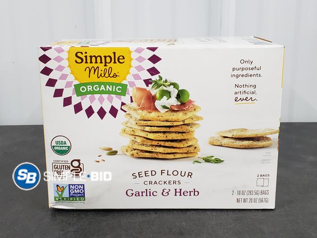 Lot 58-29820 - Simple Mills Organic Seed Flour Crackers - Garlic and herb - 2 bags - unopened