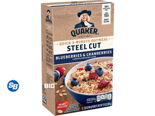 Lot 58-69316 - Lot of (3) Quaker Steel Cut Quick 3-Minute Oatmeal, Blueberries &amp; Cranberries, Quick Cook, 8 Pac...