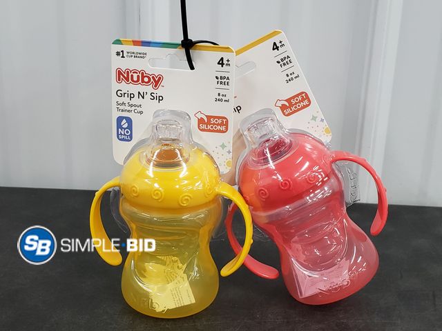 Lot 58-33644 - Lot of (2) New Nuby Grip n' sip Soft Spout Trainer cups - for 4+months