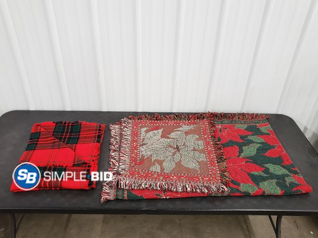 Lot 58-84419 - Lot of (2) Christmas Sofa Throw Blankets - Woven Poinsettias and Red/Green Plaid