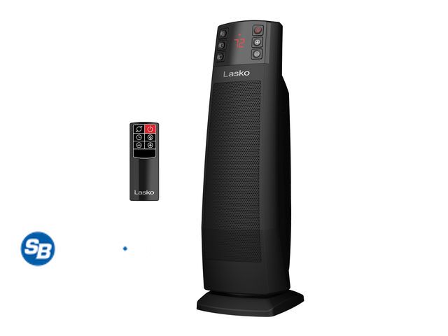 Lot 58-60825 - New Lasko 22” Oscillating Electric Ceramic Tower Space Heater, Tip-Switch, Remote, Black, CT22850