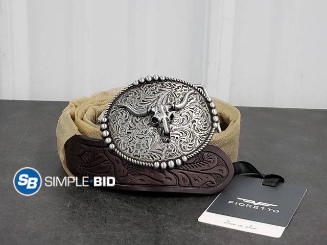 Lot 58-77714 - New Men's Women's Fioretto Western Cowboy Coffee Silver Buckle Belt - 48"
