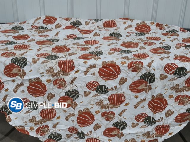 Lot 58-32664 - Round Fall/Pumpkin fabric table cloth - appears unused